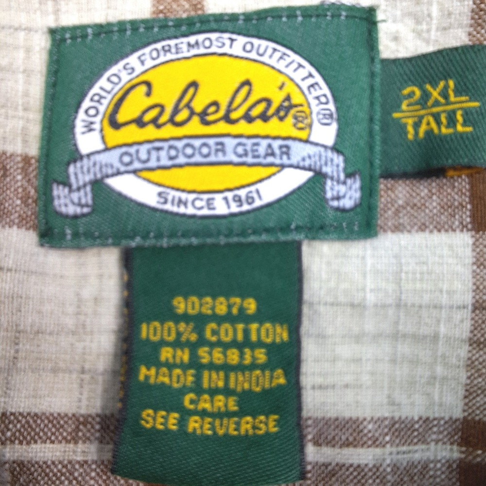 Cabelas Button Down Work Shirt Mens 2XL Tall Brown Blue Plaid Cotton Bundle 2pk - Picture 3 of 13
